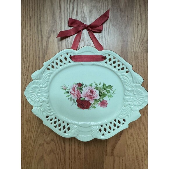 Formalities Baum Bros Plate Victorian Roses Lattice Decor Shabby Chic Porcelain - Picture 1 of 7